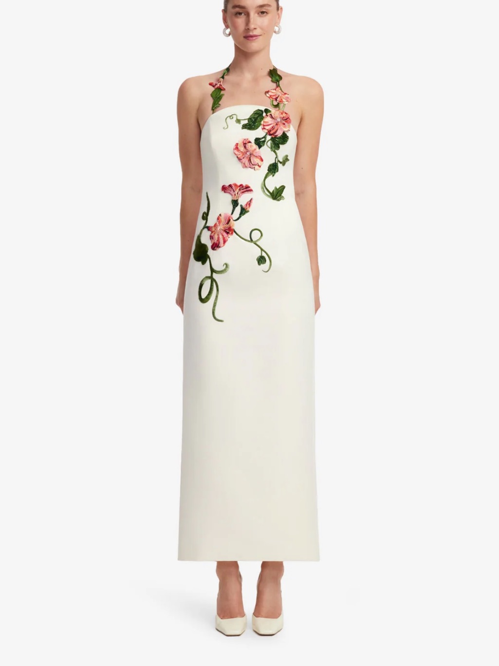 Floral Appliqu Ava Halter Dress - Leo Lin
